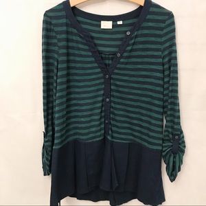 Anthropologie Postmark ruled Peplum Top in green